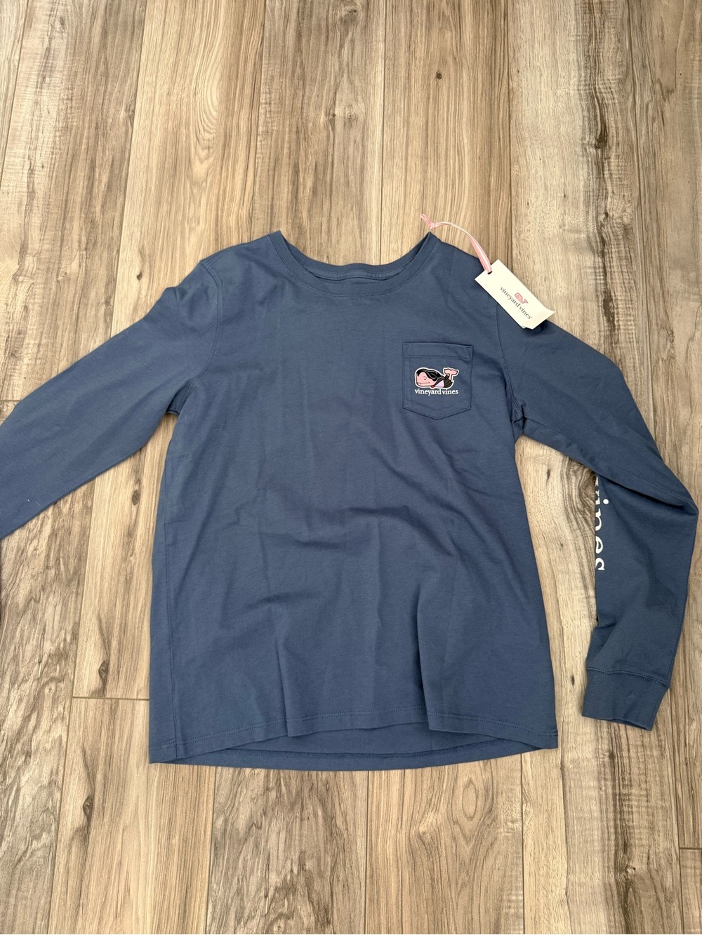 Vineyard Vines Navy Long Sleeve Pocket Tee with Halloween Whale Logo